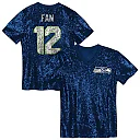Zennovawear 12 Fan Seattle Seahawks Girls Youth Sequin V-Neck Fashion Jersey - College Navy