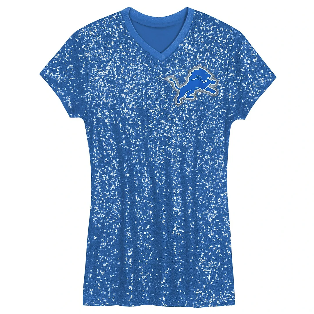 Zennovawear Aidan Hutchinson Detroit Lions Girls Youth Sequin Player Name & Number V-Neck Dress - Blue