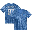 Zennovawear Aidan Hutchinson Detroit Lions Girls Youth Sequin V-Neck Fashion Jersey - Blue