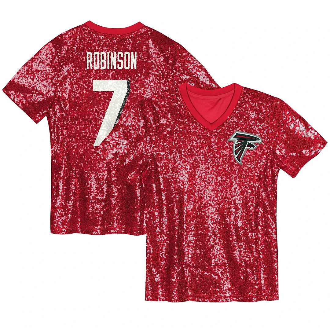 Zennovawear Bijan Robinson Atlanta Falcons Girls Youth Sequin V-Neck Fashion Jersey - Red