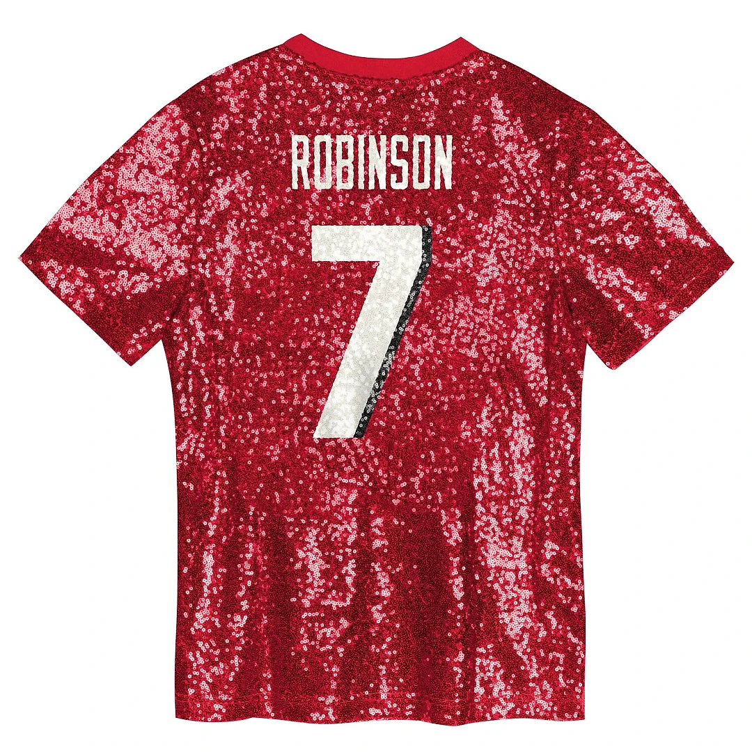 Zennovawear Bijan Robinson Atlanta Falcons Girls Youth Sequin V-Neck Fashion Jersey - Red