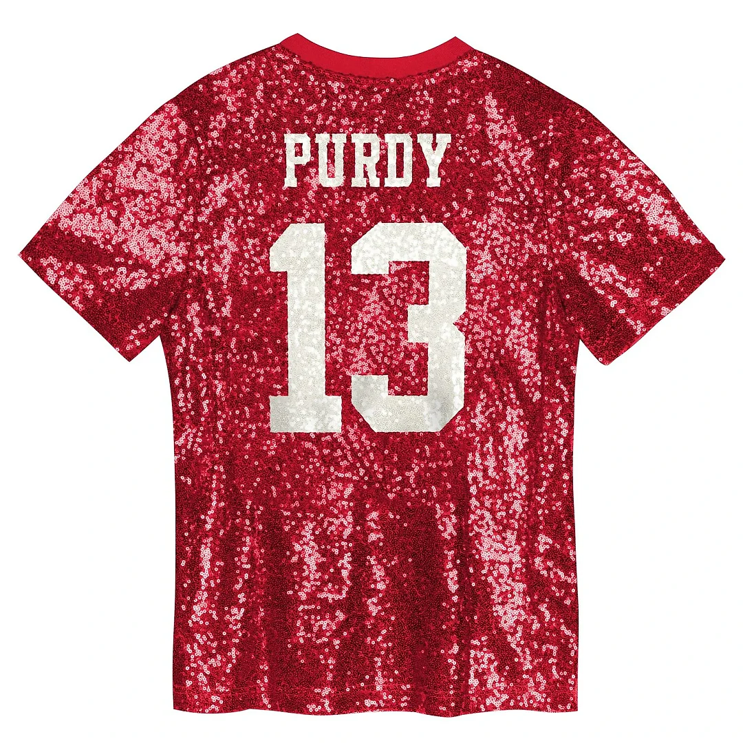Zennovawear Brock Purdy San Francisco 49ers Girls Youth Sequin V-Neck Fashion Jersey - Scarlet