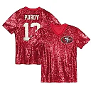 Zennovawear Brock Purdy San Francisco 49ers Girls Youth Sequin V-Neck Fashion Jersey - Scarlet
