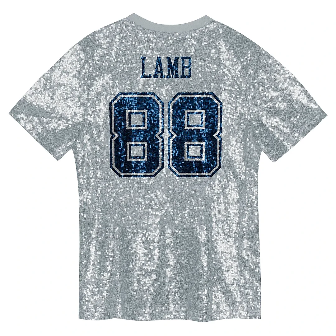 Zennovawear CeeDee Lamb Dallas Cowboys Girls Youth Sequin V-Neck Fashion Jersey - Silver