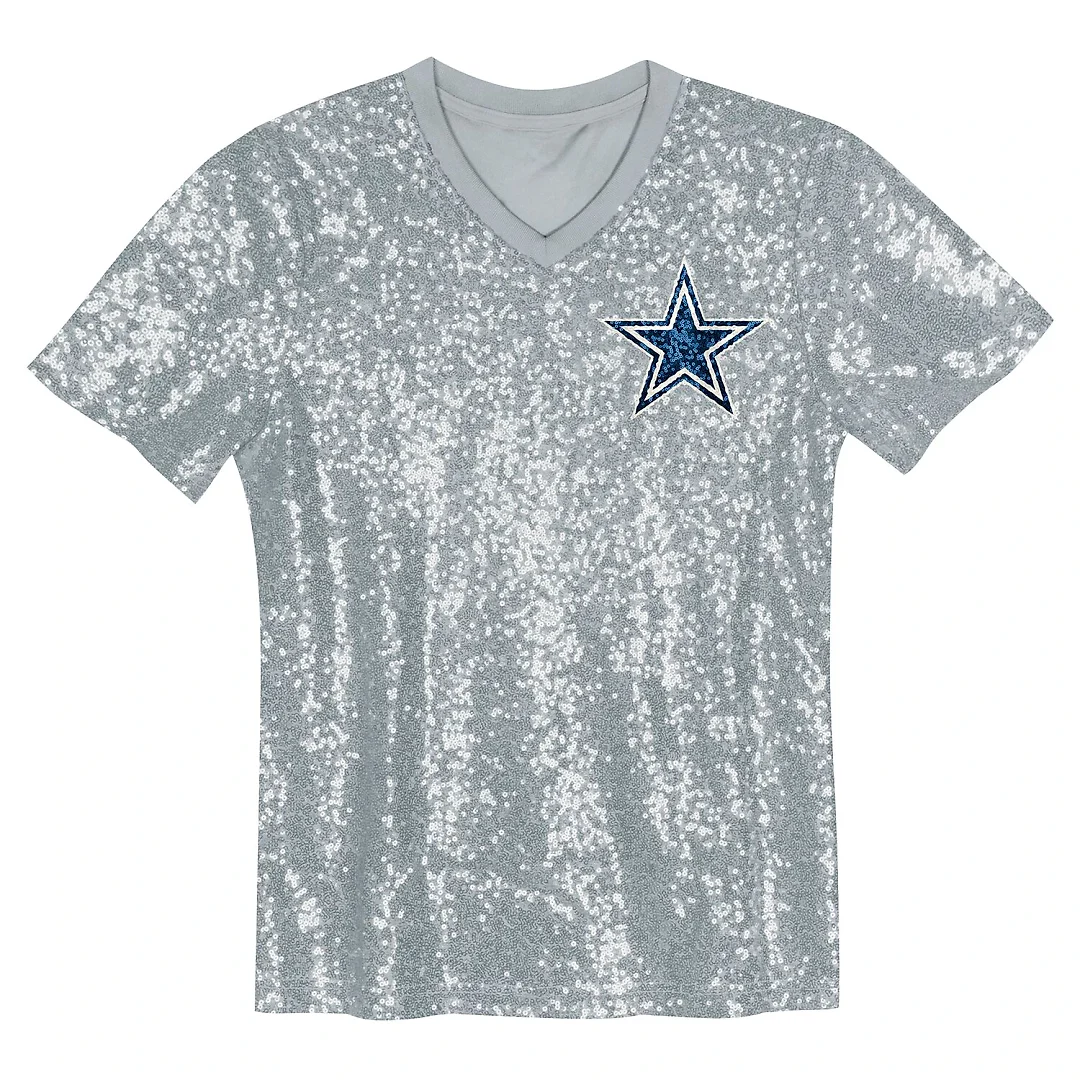 Zennovawear CeeDee Lamb Dallas Cowboys Girls Youth Sequin V-Neck Fashion Jersey - Silver