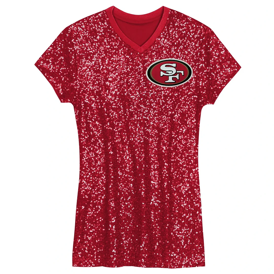 Zennovawear Christian McCaffrey San Francisco 49ers Girls Youth Sequin Player Name & Number V-Neck Dress - Scarlet
