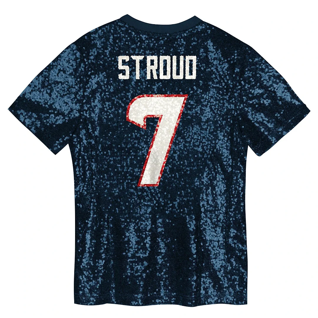 Zennovawear C.J. Stroud Houston Texans Girls Youth Sequin V-Neck Fashion Jersey - Navy