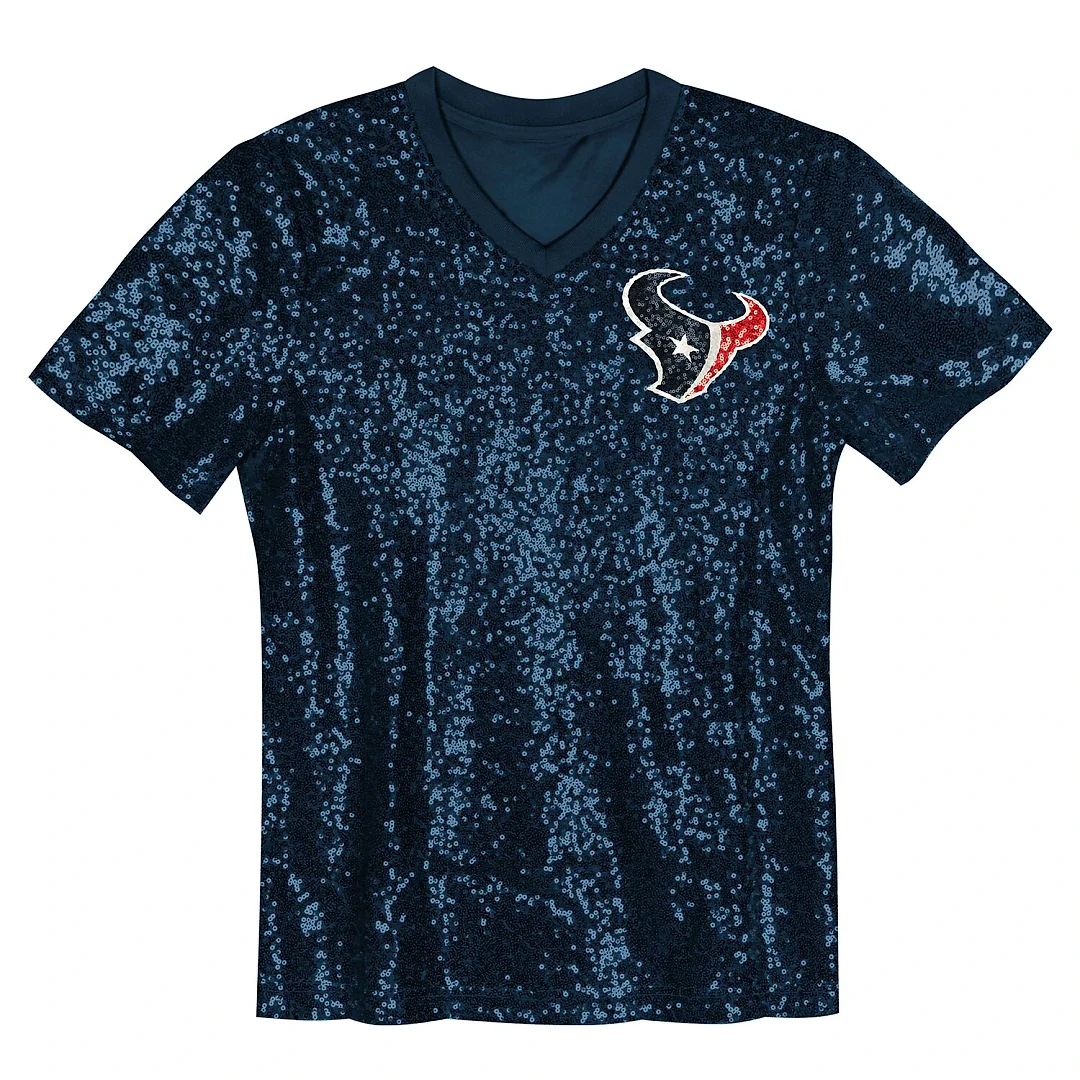 Zennovawear C.J. Stroud Houston Texans Girls Youth Sequin V-Neck Fashion Jersey - Navy