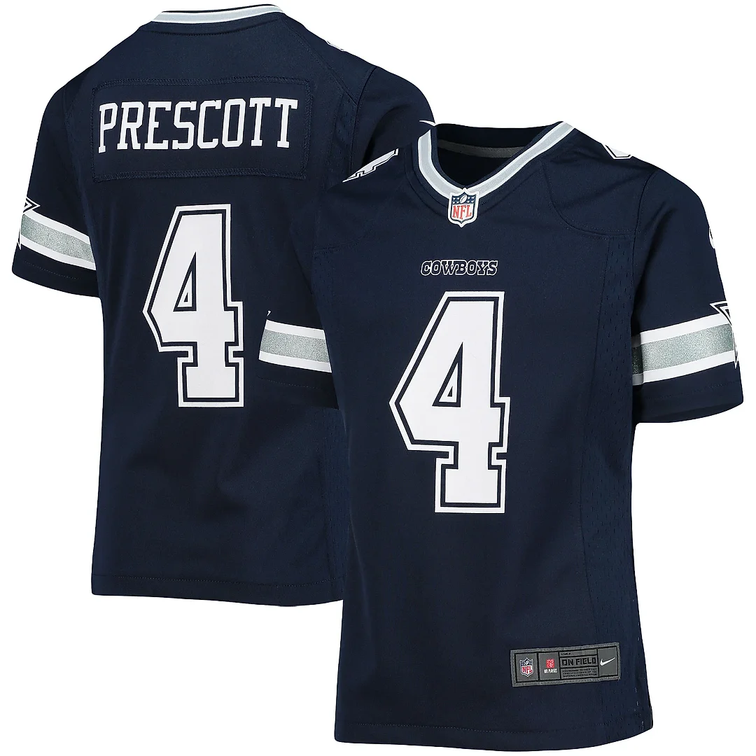 Zennovawear Girls Youth Dallas Cowboys Dak Prescott Navy Team Game Jersey