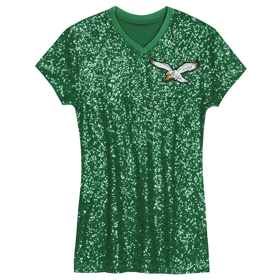 Zennovawear Jalen Hurts Philadelphia Eagles Girls Youth Sequin Player Name & Number V-Neck Dress - Kelly Green