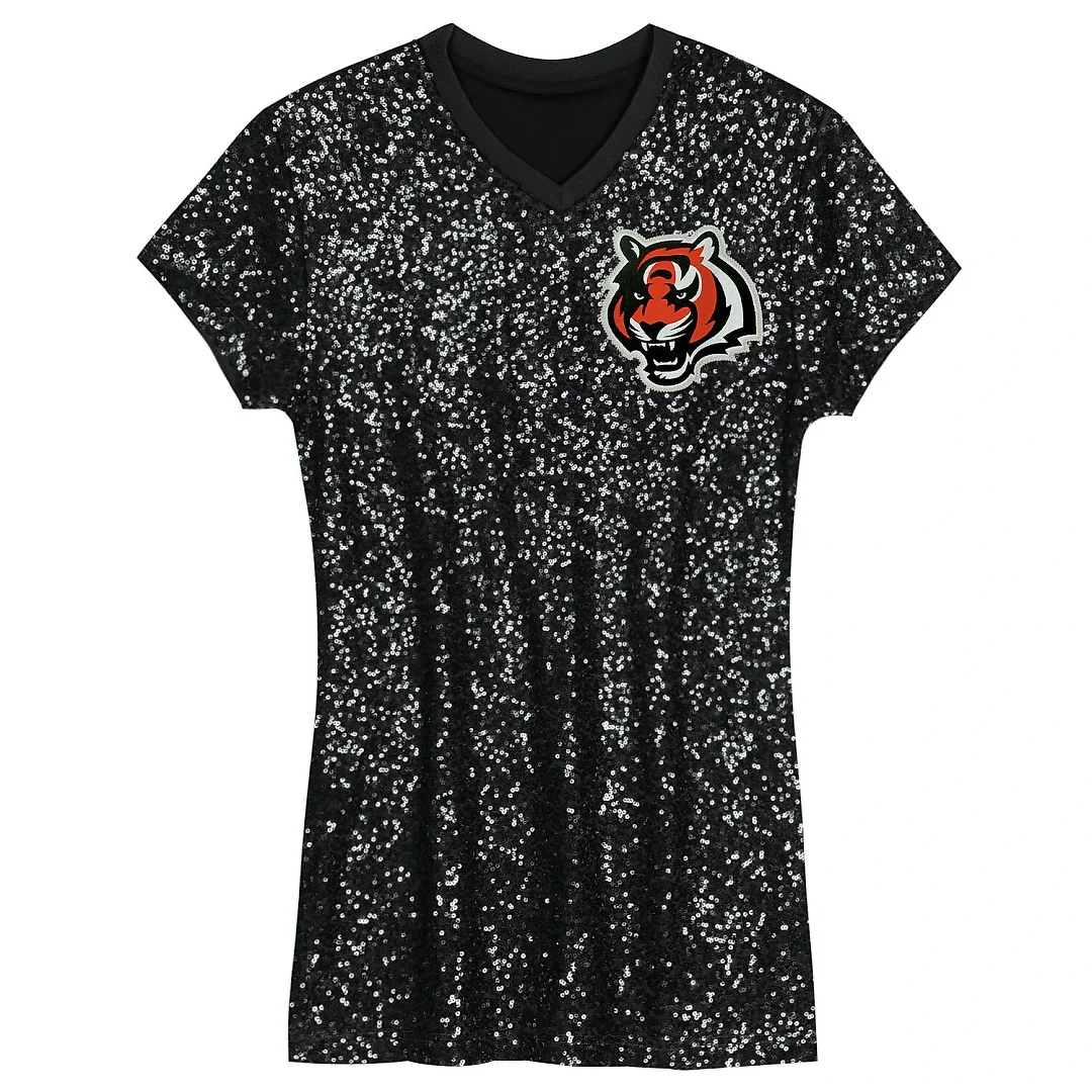 Zennovawear Joe Burrow Cincinnati Bengals Girls Youth Sequin Player Name & Number V-Neck Dress - Black