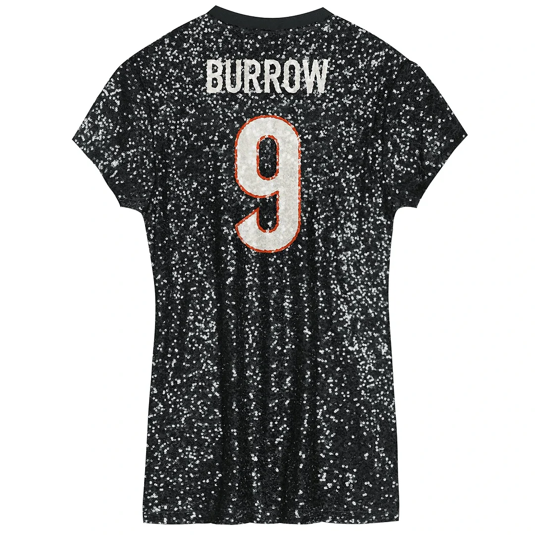 Zennovawear Joe Burrow Cincinnati Bengals Girls Youth Sequin Player Name & Number V-Neck Dress - Black