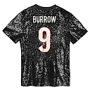 Zennovawear Joe Burrow Cincinnati Bengals Girls Youth Sequin V-Neck Fashion Jersey - Black