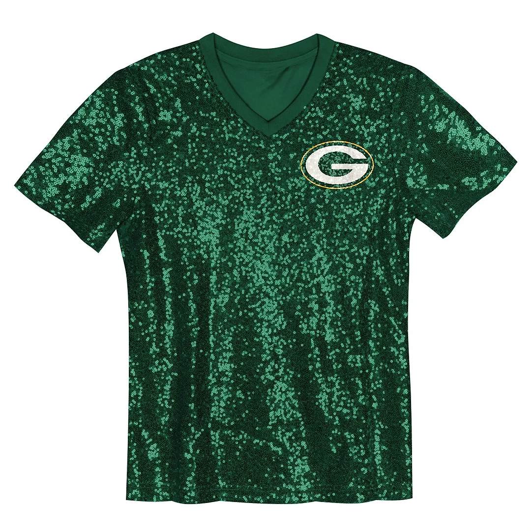Zennovawear Jordan Love Green Bay Packers Girls Youth Sequin V-Neck Fashion Jersey - Green