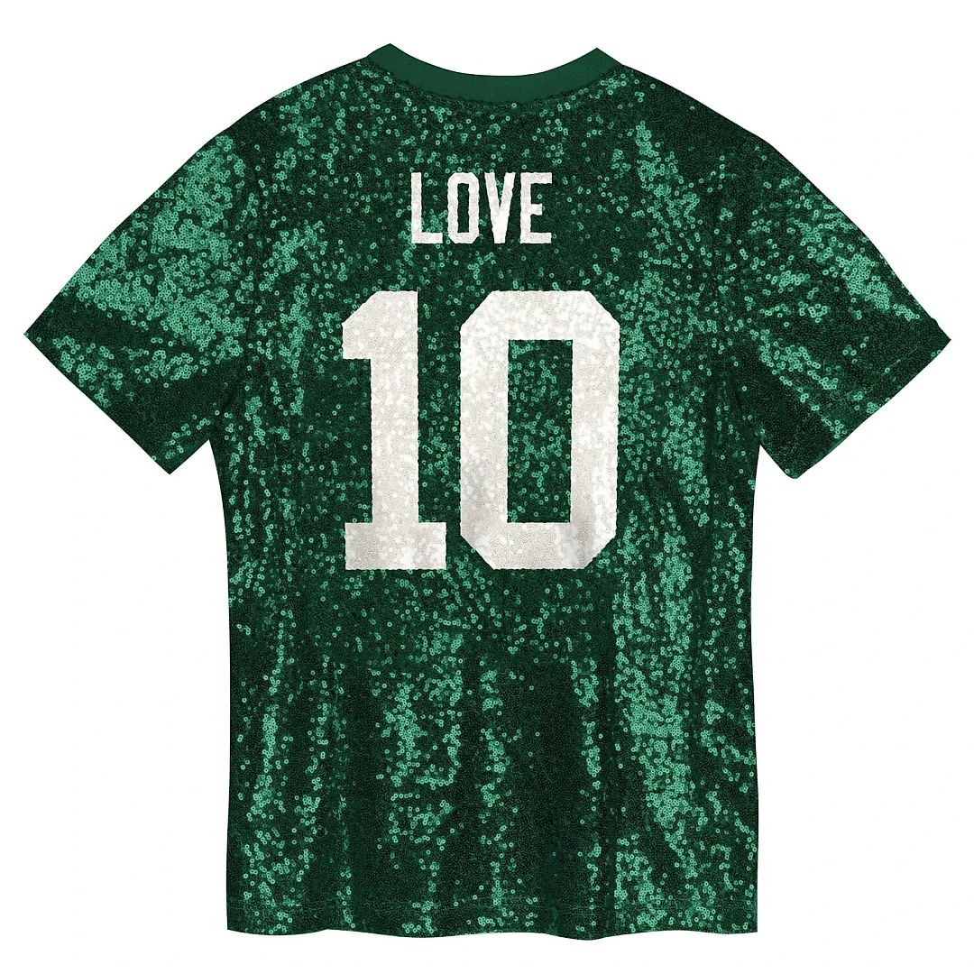 Zennovawear Jordan Love Green Bay Packers Girls Youth Sequin V-Neck Fashion Jersey - Green