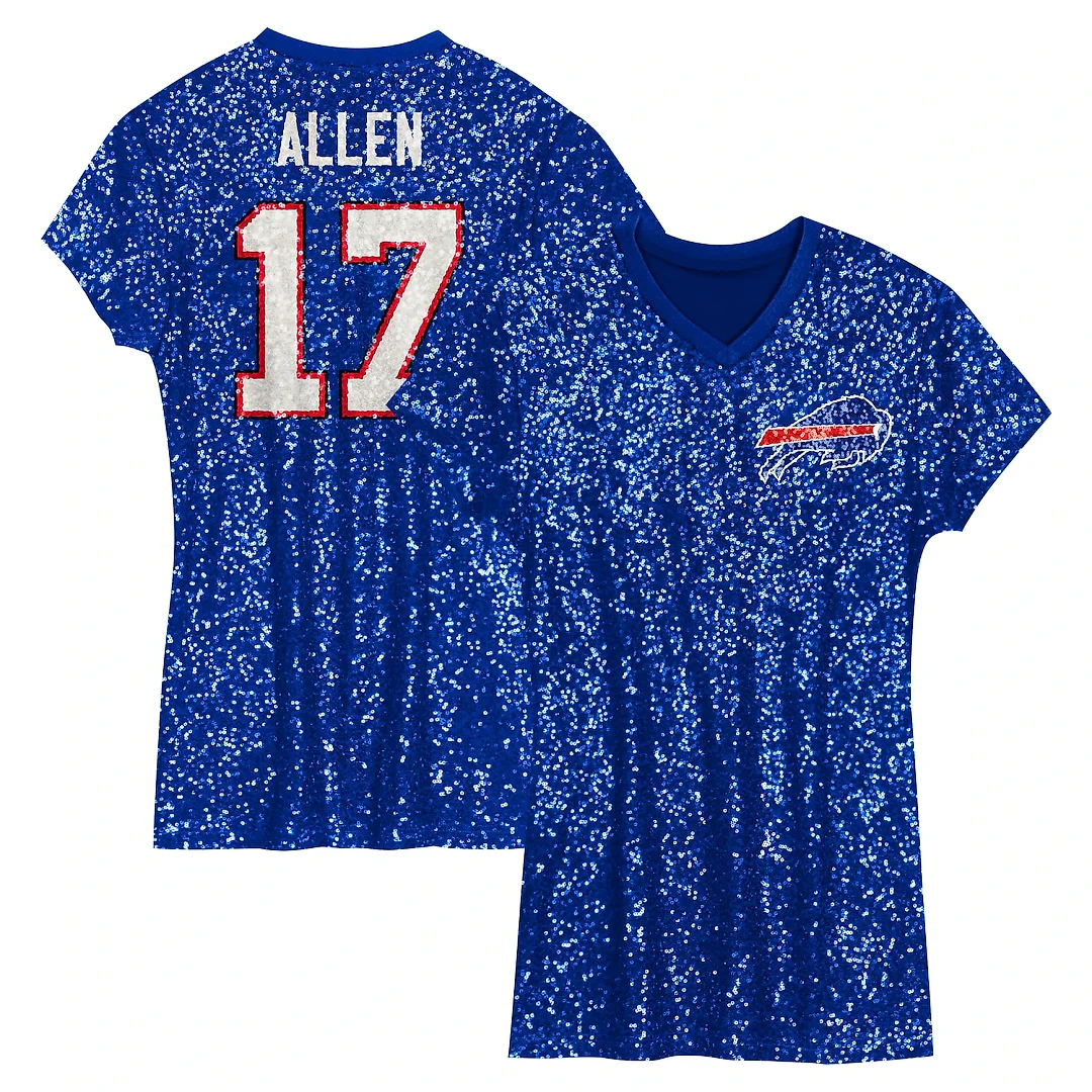 Zennovawear Josh Allen Buffalo Bills Girls Youth Sequin Player Name & Number V-Neck Dress - Royal