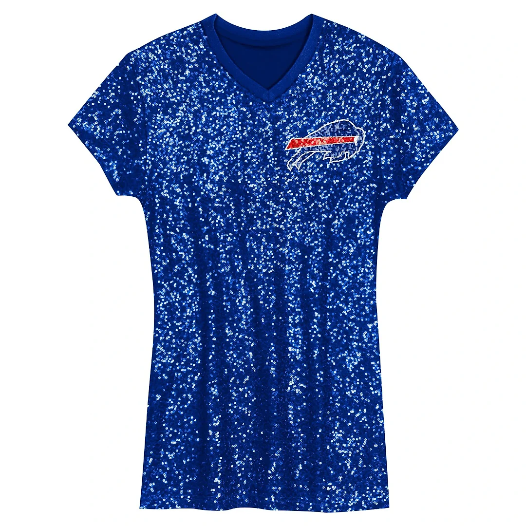 Zennovawear Josh Allen Buffalo Bills Girls Youth Sequin Player Name & Number V-Neck Dress - Royal