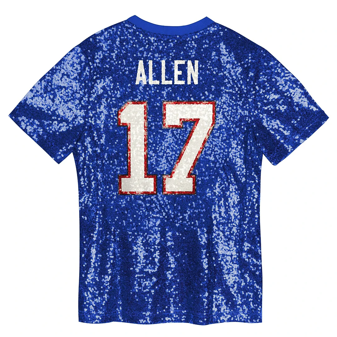 Zennovawear Josh Allen Buffalo Bills Girls Youth Sequin V-Neck Fashion Jersey - Royal