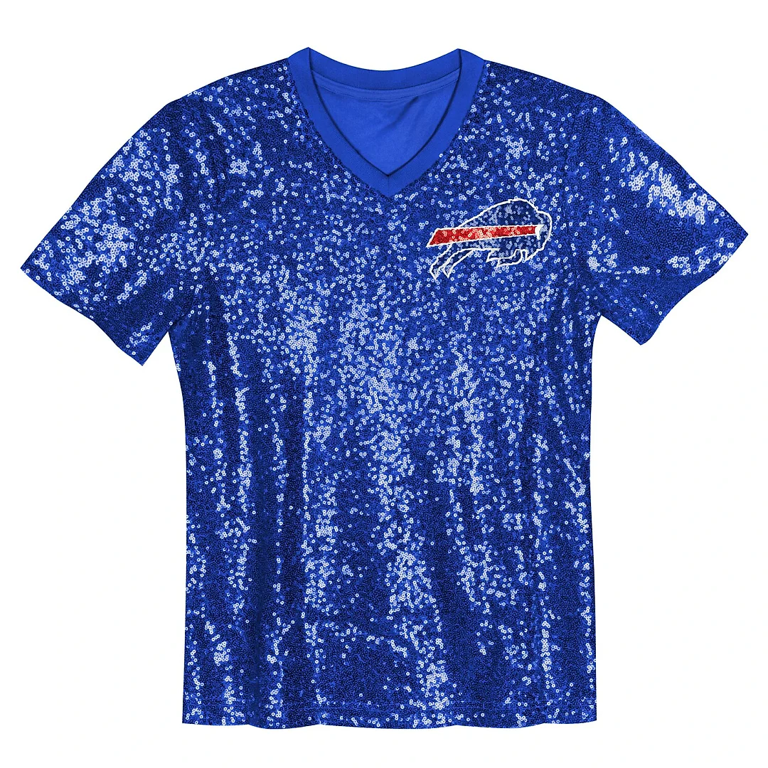 Zennovawear Josh Allen Buffalo Bills Girls Youth Sequin V-Neck Fashion Jersey - Royal