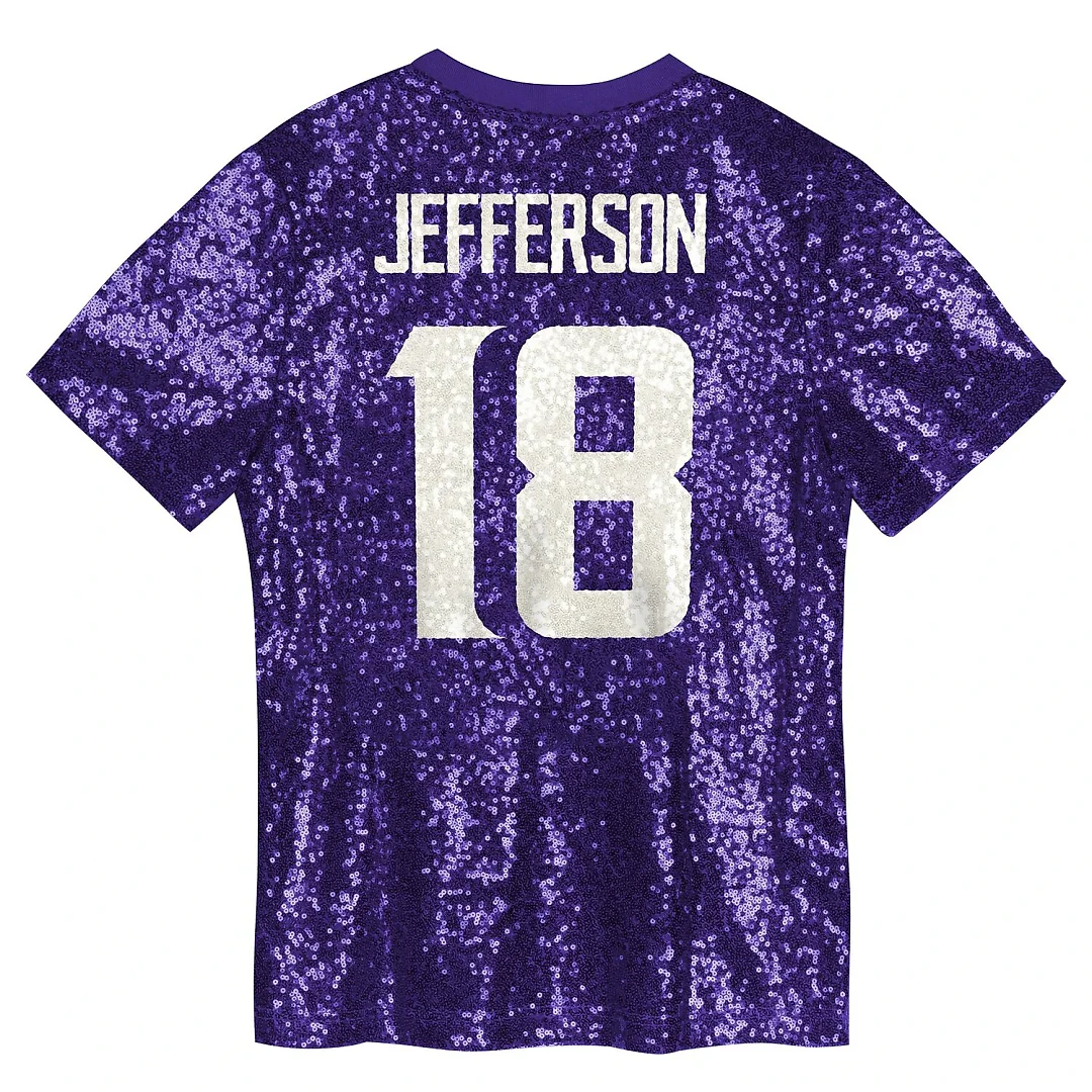 Zennovawear Justin Jefferson Minnesota Vikings Girls Youth Sequin V-Neck Fashion Jersey - Purple