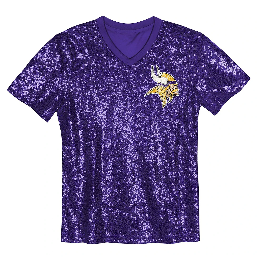 Zennovawear Justin Jefferson Minnesota Vikings Girls Youth Sequin V-Neck Fashion Jersey - Purple