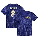 Zennovawear Lamar Jackson Baltimore Ravens Girls Youth Sequin V-Neck Fashion Jersey - Purple