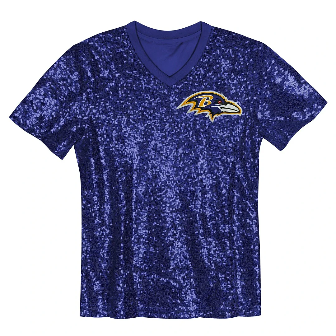Zennovawear Lamar Jackson Baltimore Ravens Girls Youth Sequin V-Neck Fashion Jersey - Purple