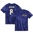 Zennovawear Lamar Jackson Baltimore Ravens Girls Youth Sequin V-Neck Fashion Jersey - Purple
