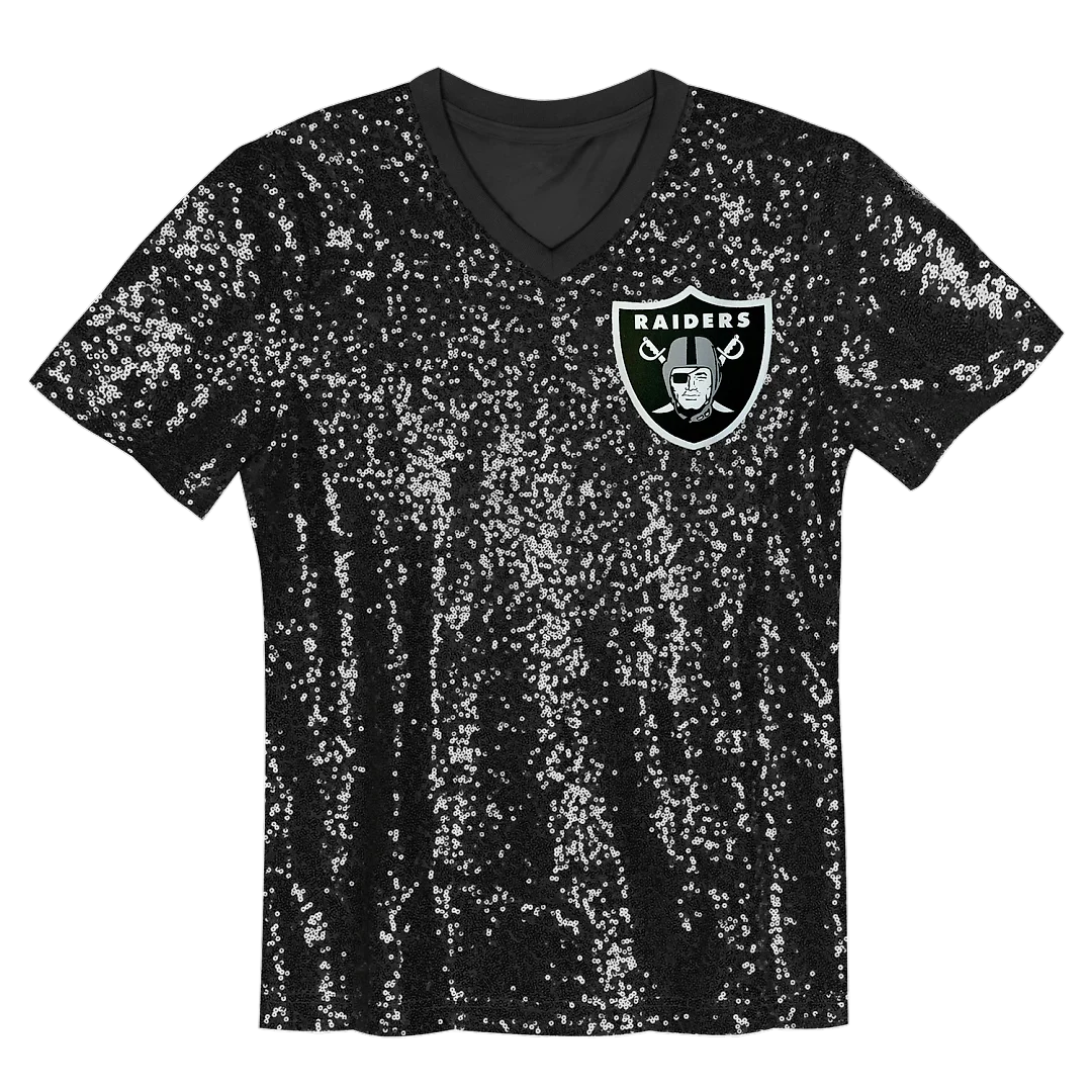 Zennovawear Maxx Crosby Las Vegas Raiders Girls Youth Sequin V-Neck Fashion Jersey - Black