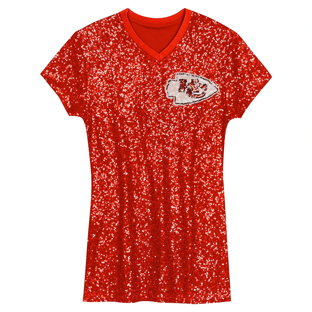 Zennovawear Patrick Mahomes Kansas City Chiefs Girls Youth Sequin Player Name & Number V-Neck Dress - Red