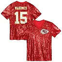 Zennovawear Patrick Mahomes Kansas City Chiefs Girls Youth Sequin V-Neck Fashion Jersey - Red