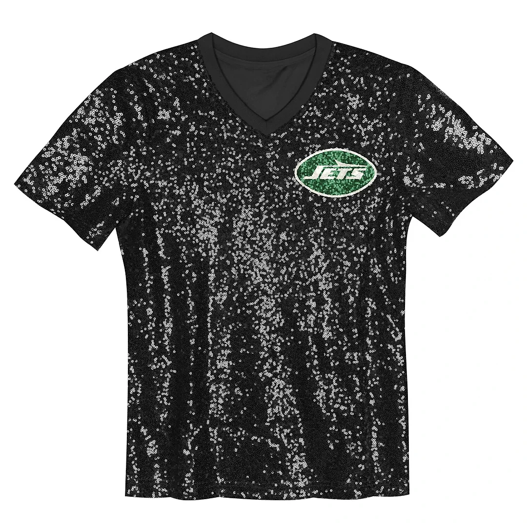 Zennovawear Sauce Gardner New York Jets Girls Youth Sequin V-Neck Fashion Jersey - Black