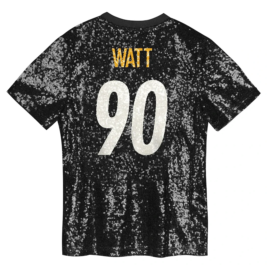 Zennovawear T.J. Watt Pittsburgh Steelers Girls Youth Sequin V-Neck Fashion Jersey - Black