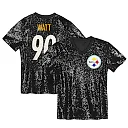 Zennovawear T.J. Watt Pittsburgh Steelers Girls Youth Sequin V-Neck Fashion Jersey - Black