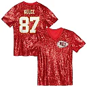 Zennovawear Travis Kelce Kansas City Chiefs Girls Youth Sequin V-Neck Fashion Jersey - Red