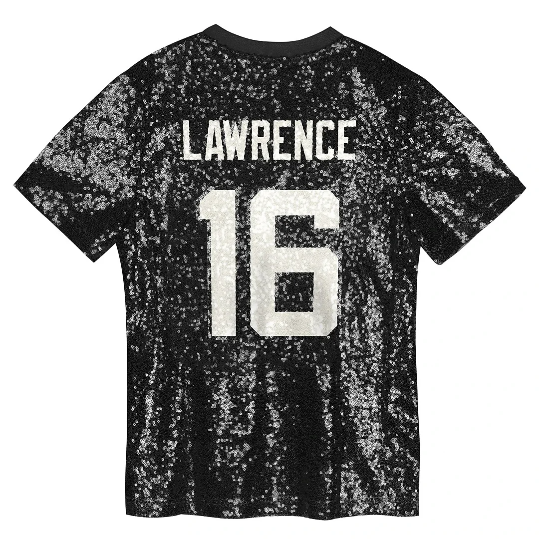 Zennovawear Trevor Lawrence Jacksonville Jaguars Girls Youth Sequin V-Neck Fashion Jersey - Black