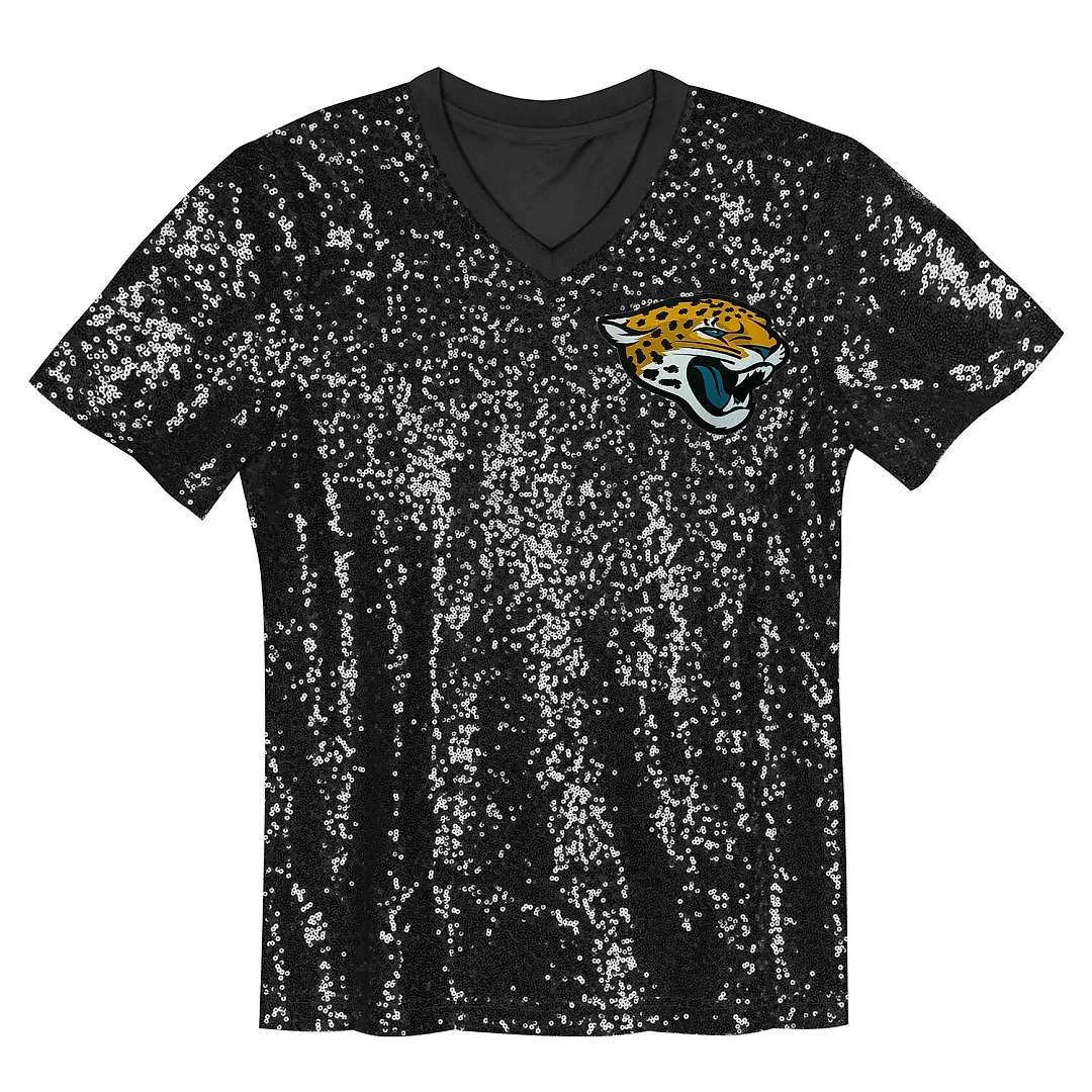 Zennovawear Trevor Lawrence Jacksonville Jaguars Girls Youth Sequin V-Neck Fashion Jersey - Black