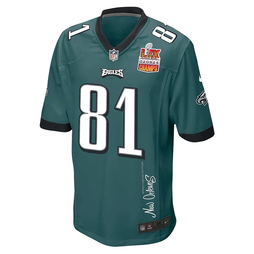 Zennovawear Grant Calcaterra 81 Philadelphia Eagles Super Bowl LIX Champions Patch 'New Orleans - Where Legends Are Made' EMBROIDERED Game Men...