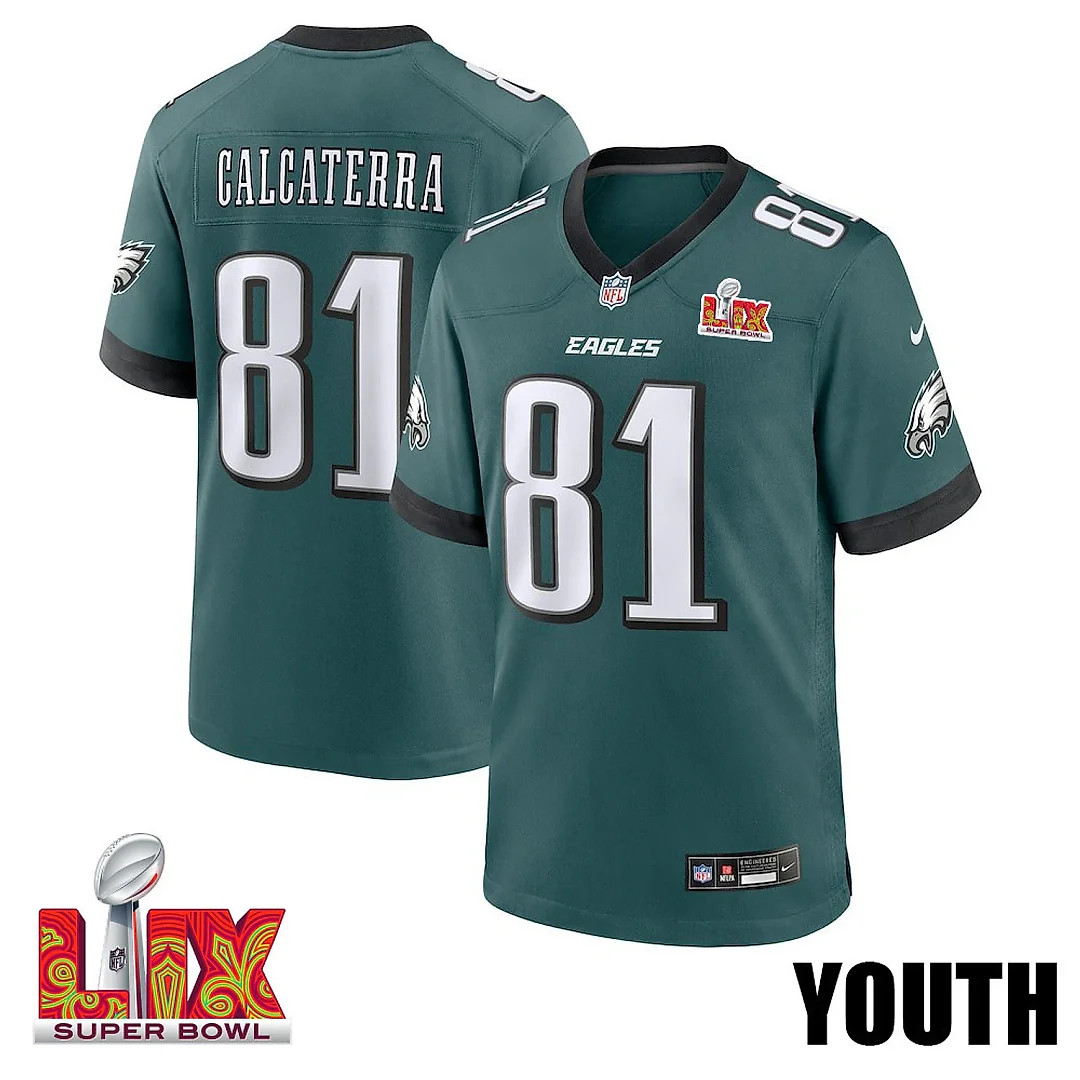 Zennovawear Grant Calcaterra 81 Philadelphia Eagles Super Bowl LIX YOUTH Jersey - Midnight Green