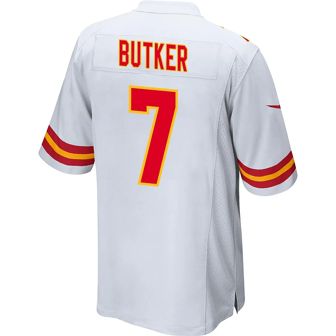 Zennovawear Harrison Butker 7 Kansas City Chiefs AFC Champions Patch Game Men Jersey - White
