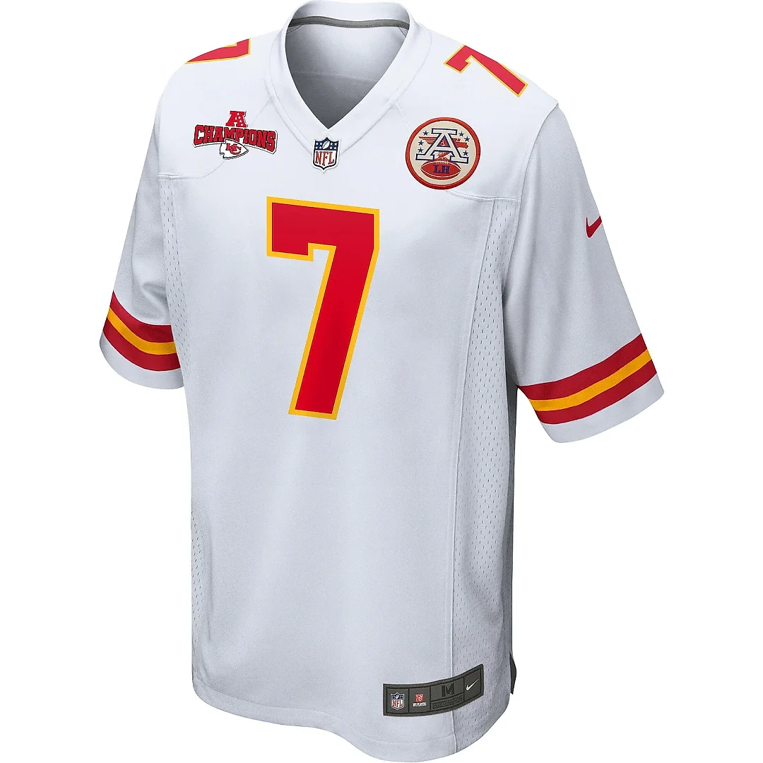 Zennovawear Harrison Butker 7 Kansas City Chiefs AFC Champions Patch Game Men Jersey - White