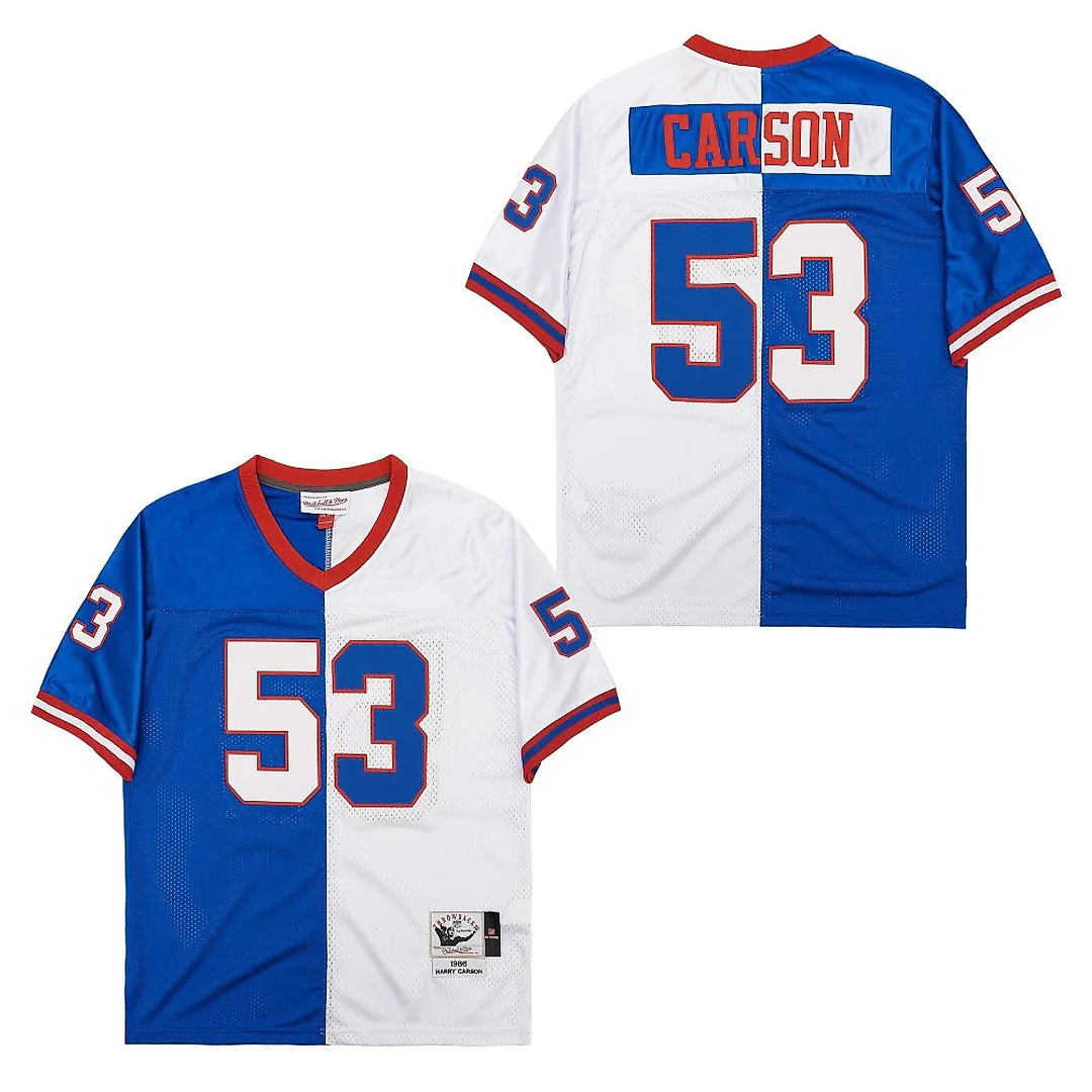 Zennovawear Harry Carson 53 New York Giants Two-Toned Throwback Men Jersey - Blue/White