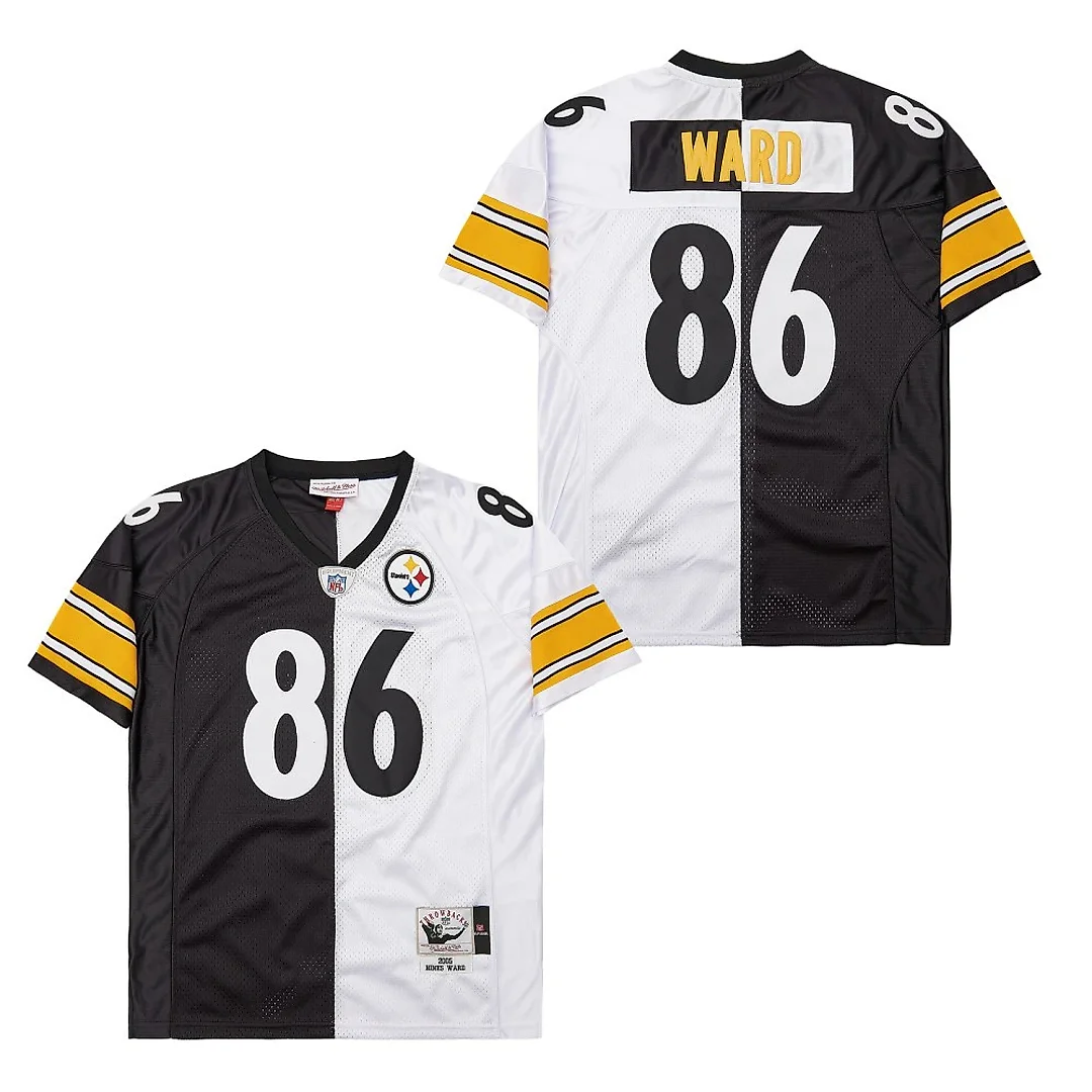 Zennovawear Hines Ward 86 Pittsburgh Steelers Two-Toned Retro Throwback Men Jersey - Black/White