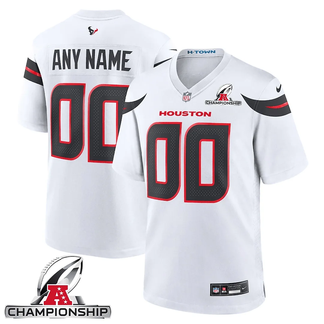 Zennovawear Houston Texans AFC Championship Patch Game Men Custom Jersey - White