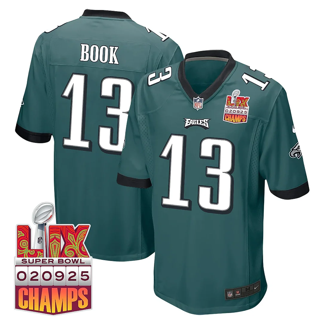 Zennovawear Ian Book 13 Philadelphia Eagles Super Bowl LIX Champions Patch Game Men Jersey - Midnight Green