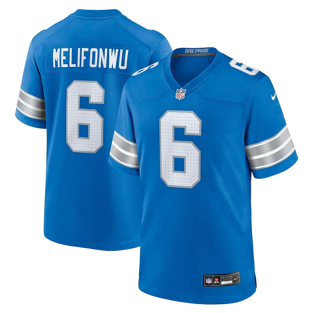 Zennovawear Ifeatu Melifonwu 6 Detroit Lions Team Game Men Jersey - Blue