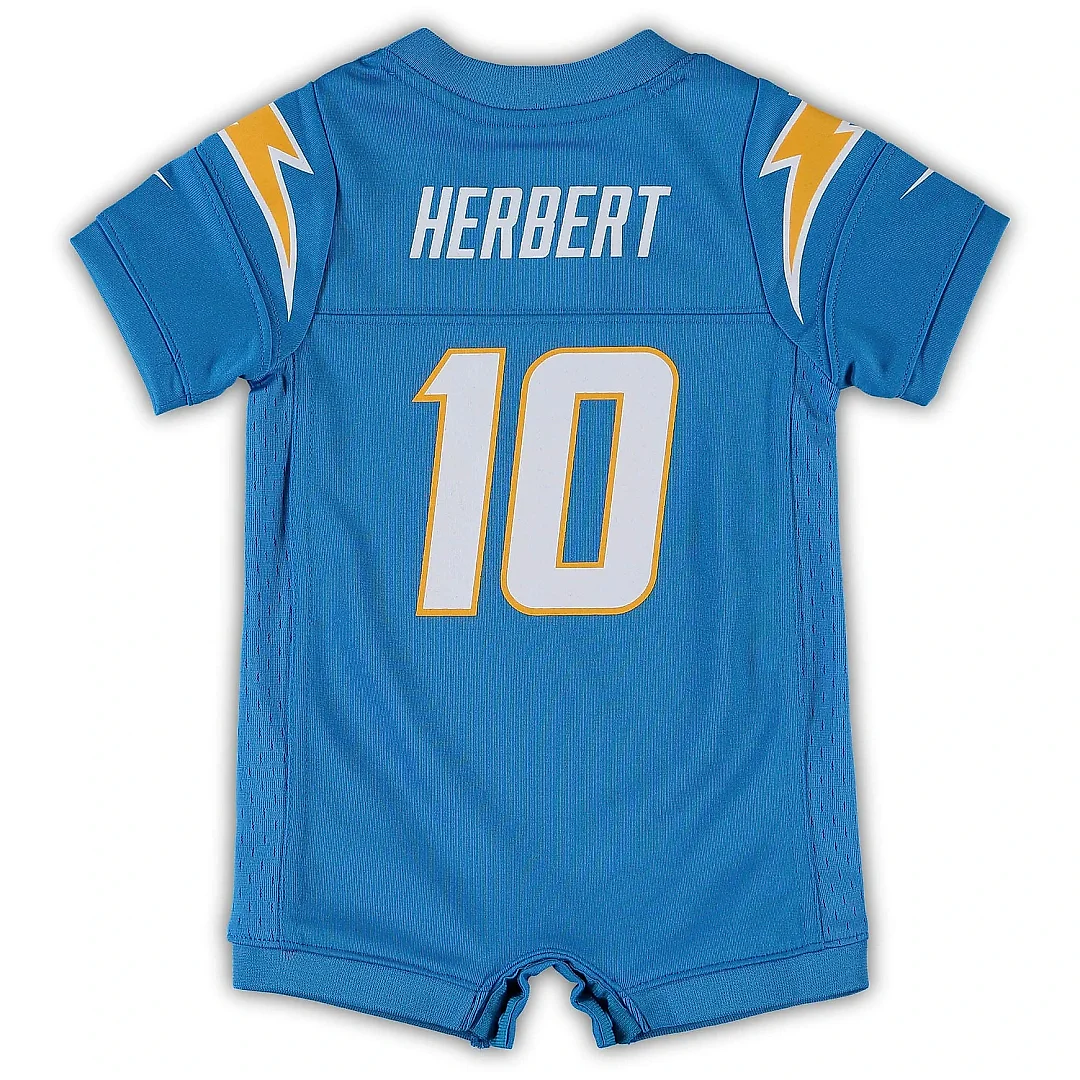 Zennovawear Infant Los Angeles Chargers Justin Herbert Powder Blue Game Romper Jersey