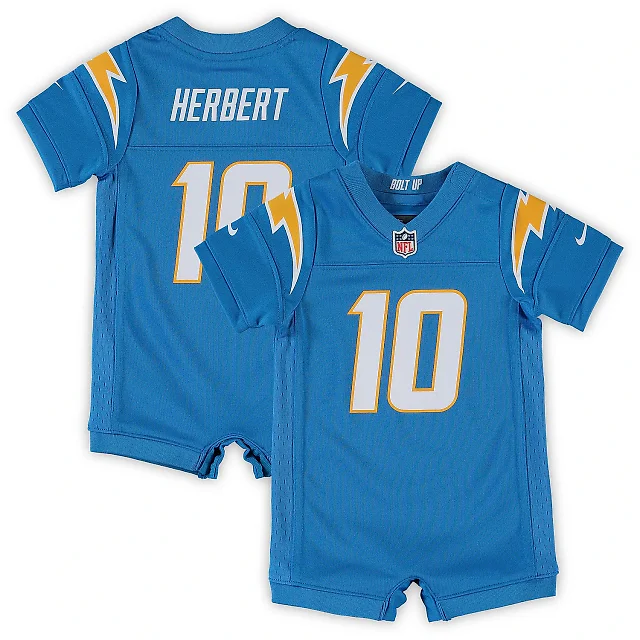 Zennovawear Infant Los Angeles Chargers Justin Herbert Powder Blue Game Romper Jersey
