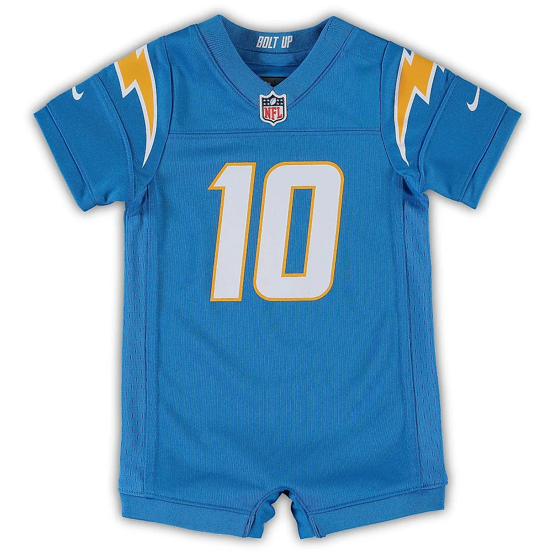 Zennovawear Infant Los Angeles Chargers Justin Herbert Powder Blue Game Romper Jersey