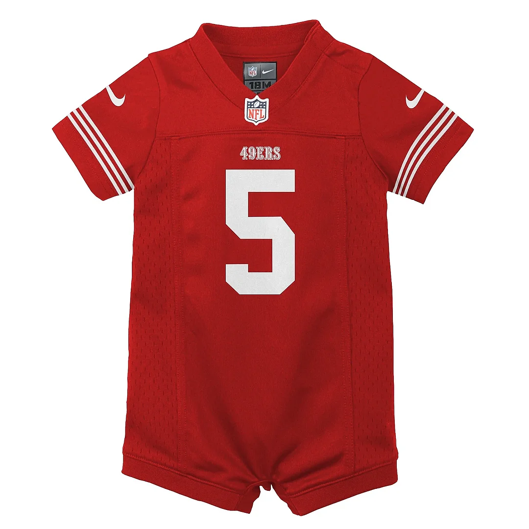 Zennovawear Infant San Francisco 49ers Trey Lance Scarlet Romper Game Jersey